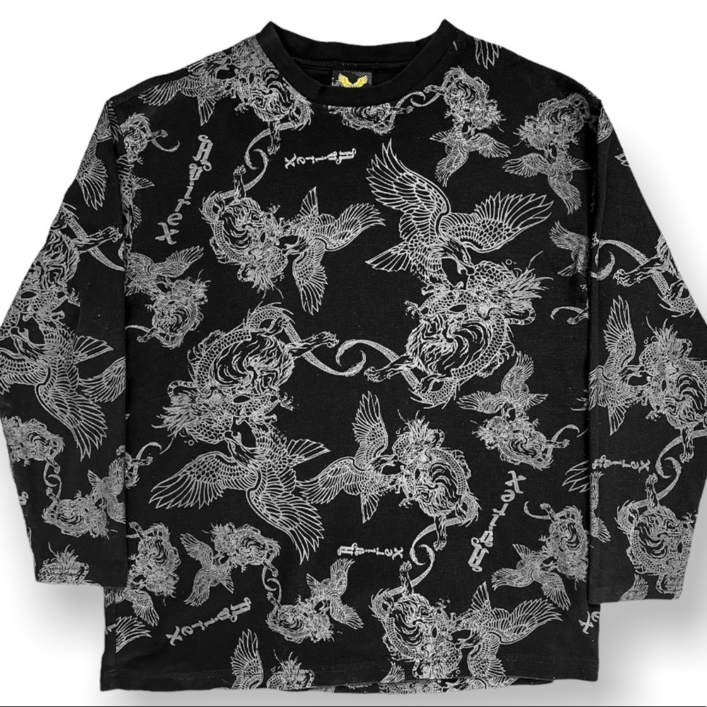 X-Large Avirex All-Over Print Gryphon Design Waffle Knit Long Sleeve Shirt